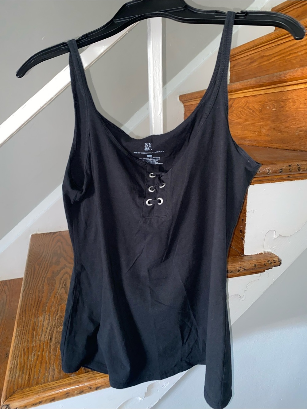 New York & Company Black Lace-Up Scoop Tank Top Size Medium